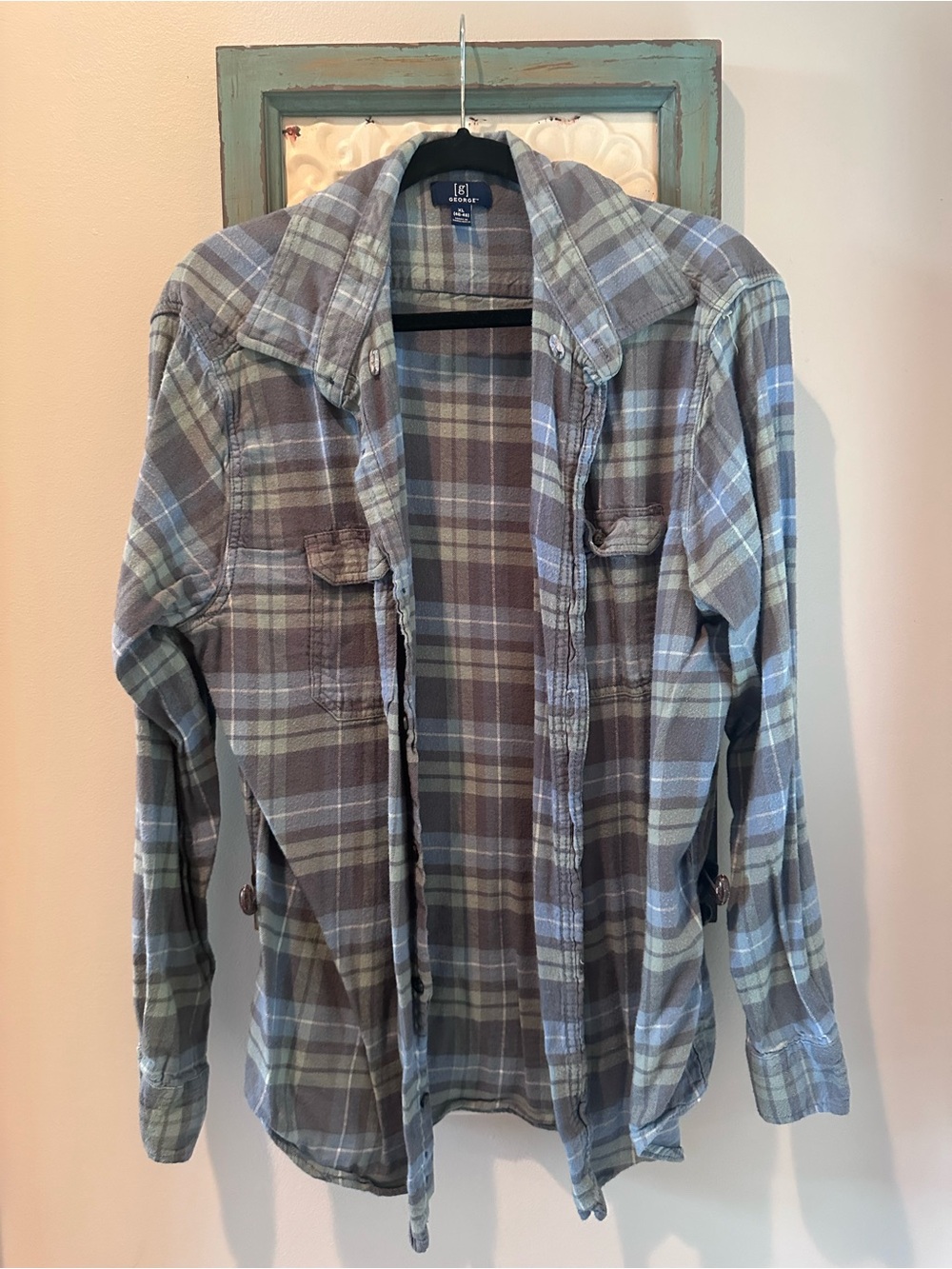 George Men's Gray & Blue Plaid Button-Up Jacket